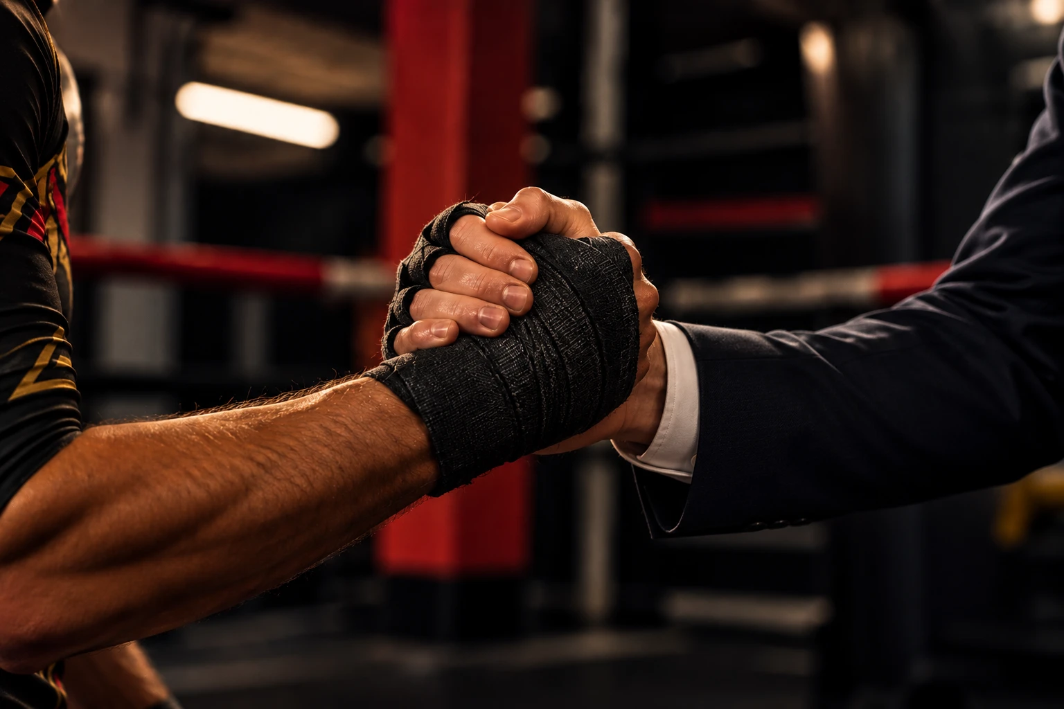 Handschlag zwischen Sportler und Geschäftspartner